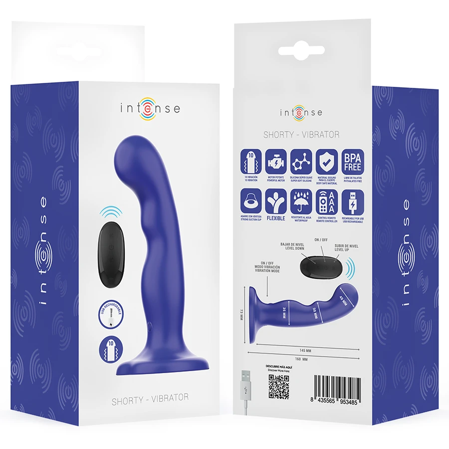 INTENSE - VIBRATORE SHORTY CON VENTOSA TELECOMANDO BLU